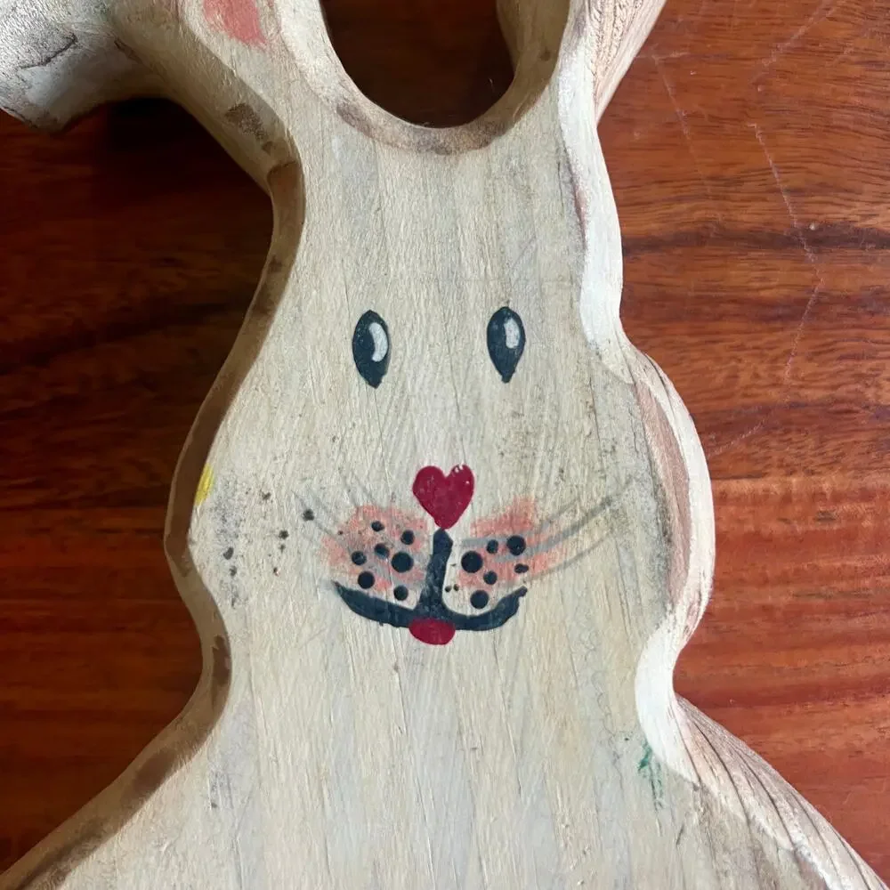 Vintage Hand Carved Wood Bunny Folk Art Rabbit Primitive Cottage Nursery Decor